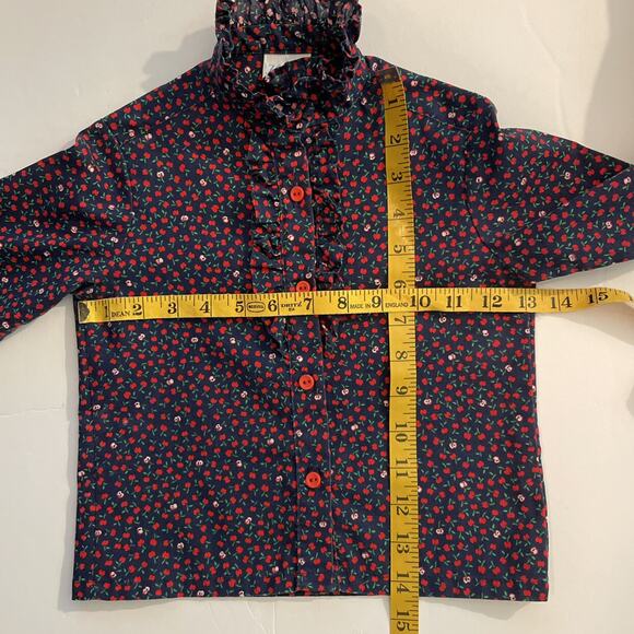Vintage Her Majesty Girls Ruffle Apple Print Blouse Rare Made In USA Size 4 - Picture 7 of 10